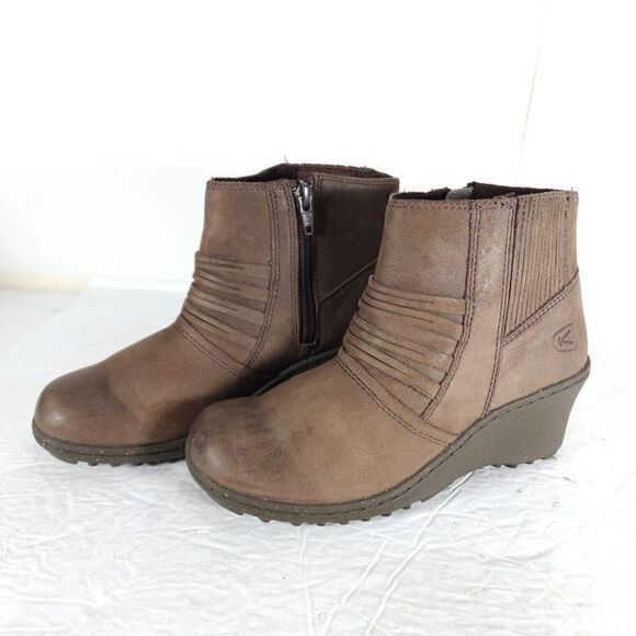 Keen Women's Zurich US 6 Brown Leather Side Zip Ankle Wedge Boots Booties - Picture 1 of 13
